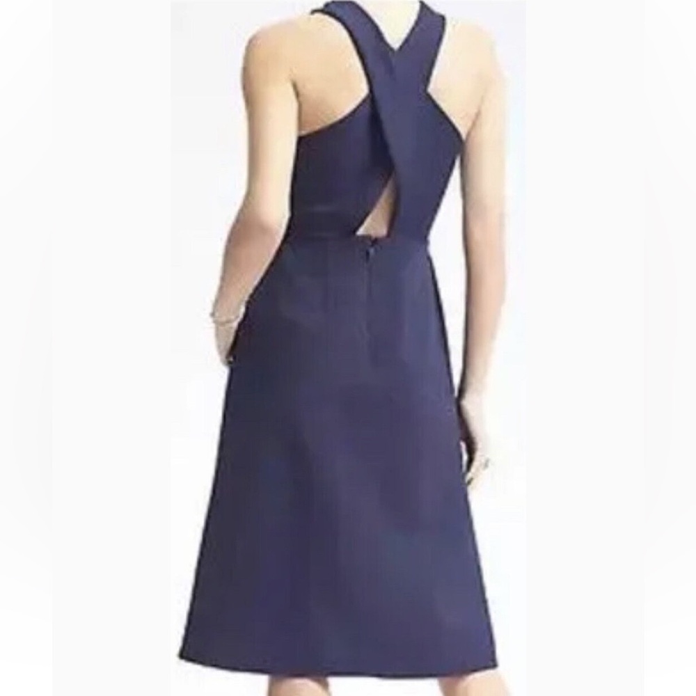NWT Banana Republic Dress Navy Blue Ponte Midi Cross Back Sleeveless w/pockets! - Picture 7 of 7